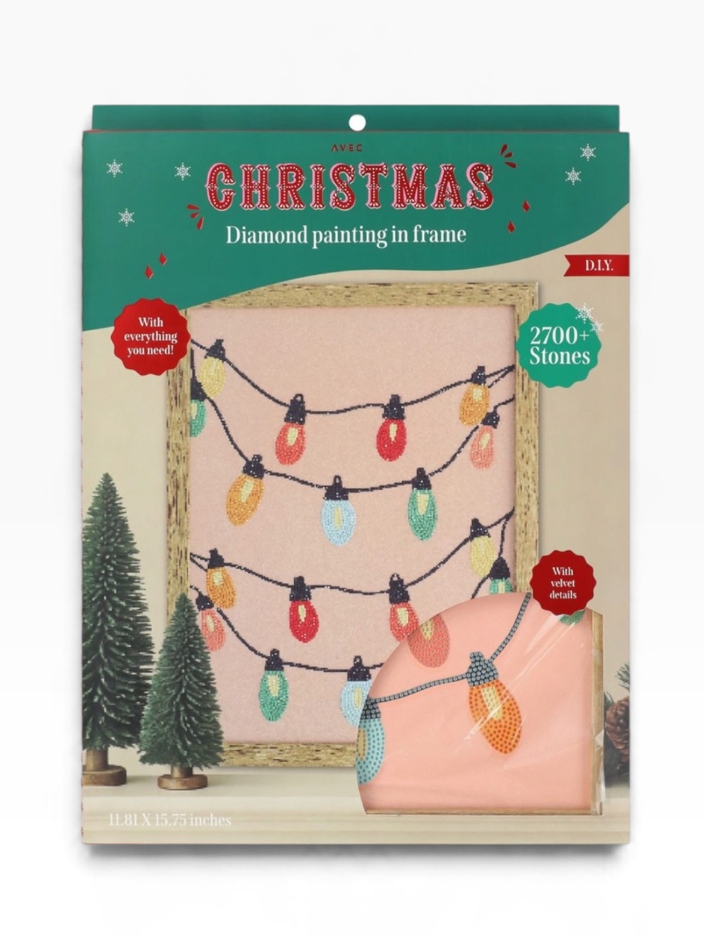 Christmas Festive Lights Diamond Painting In Frame 11.8inx15.7in
